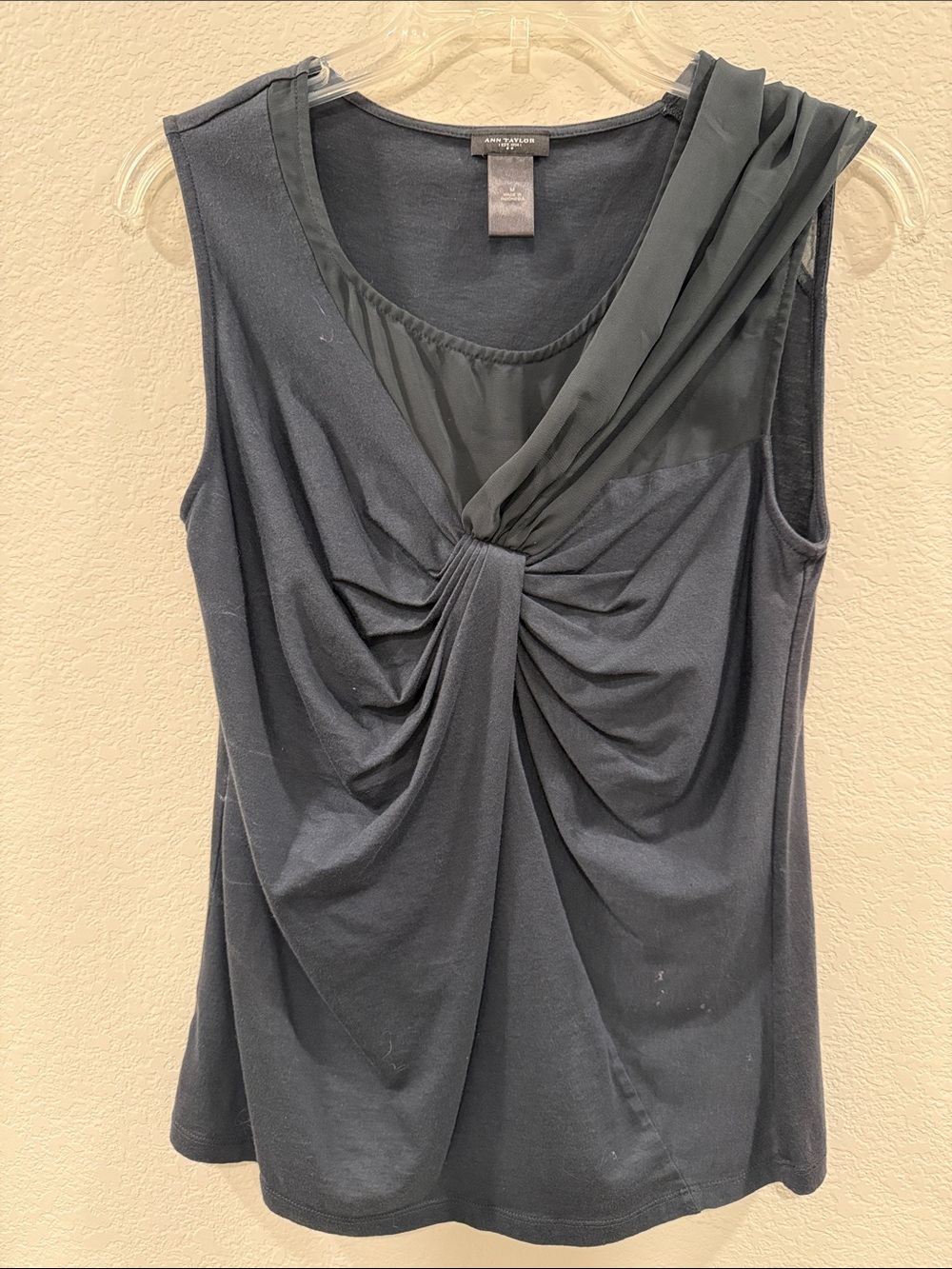 Ann Taylor Navy Sleeveless Twist-Front Camisole with Sheer Accent